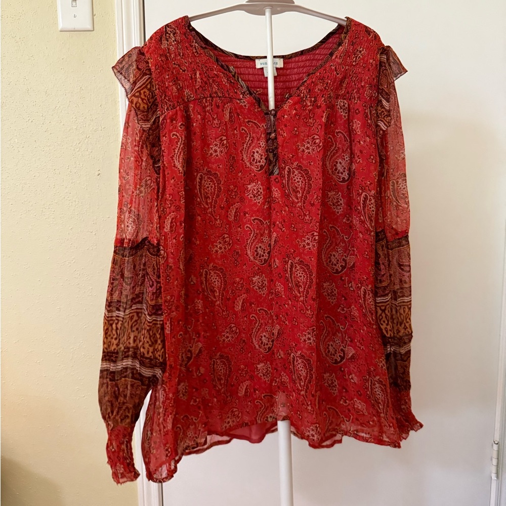 Sundance Red Ruffled Long Sleeve Blouse